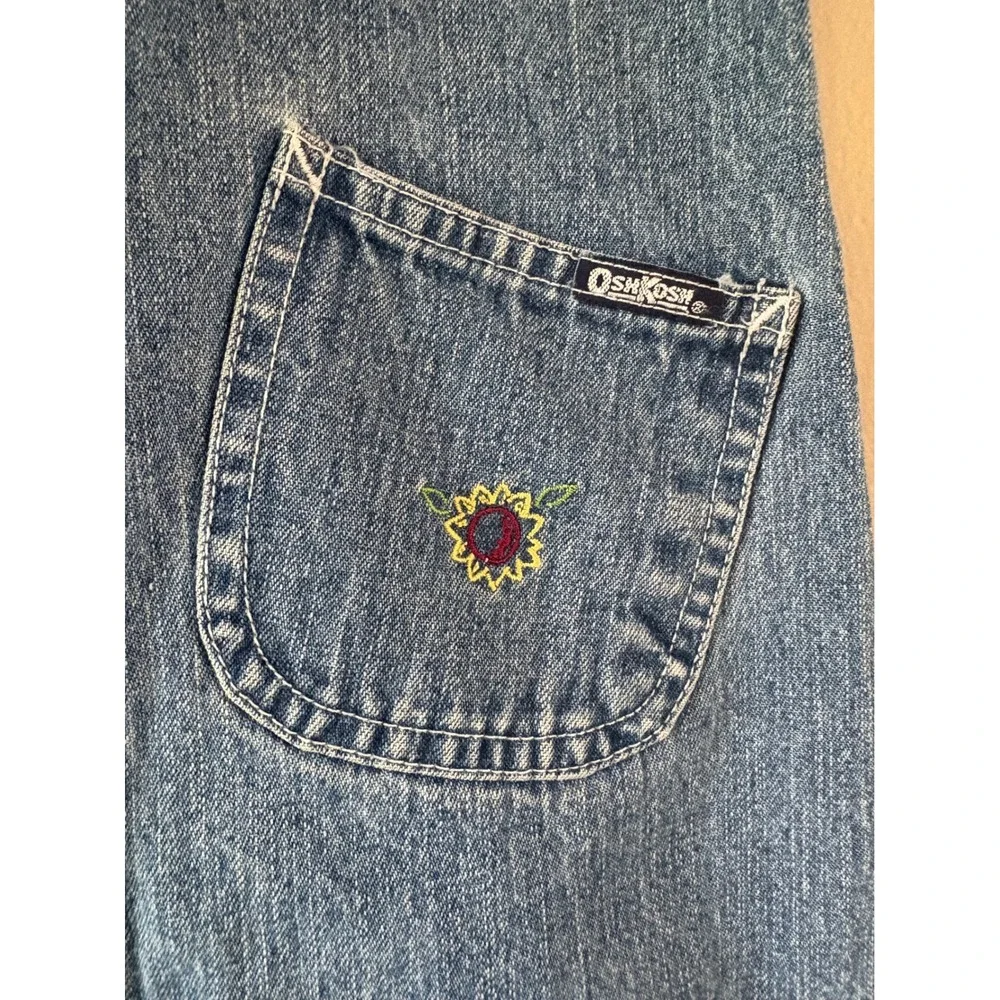 Vintage OshKosh Bgosh Girls Denim Overall Jumper Dress Sunflower Blue Size 6